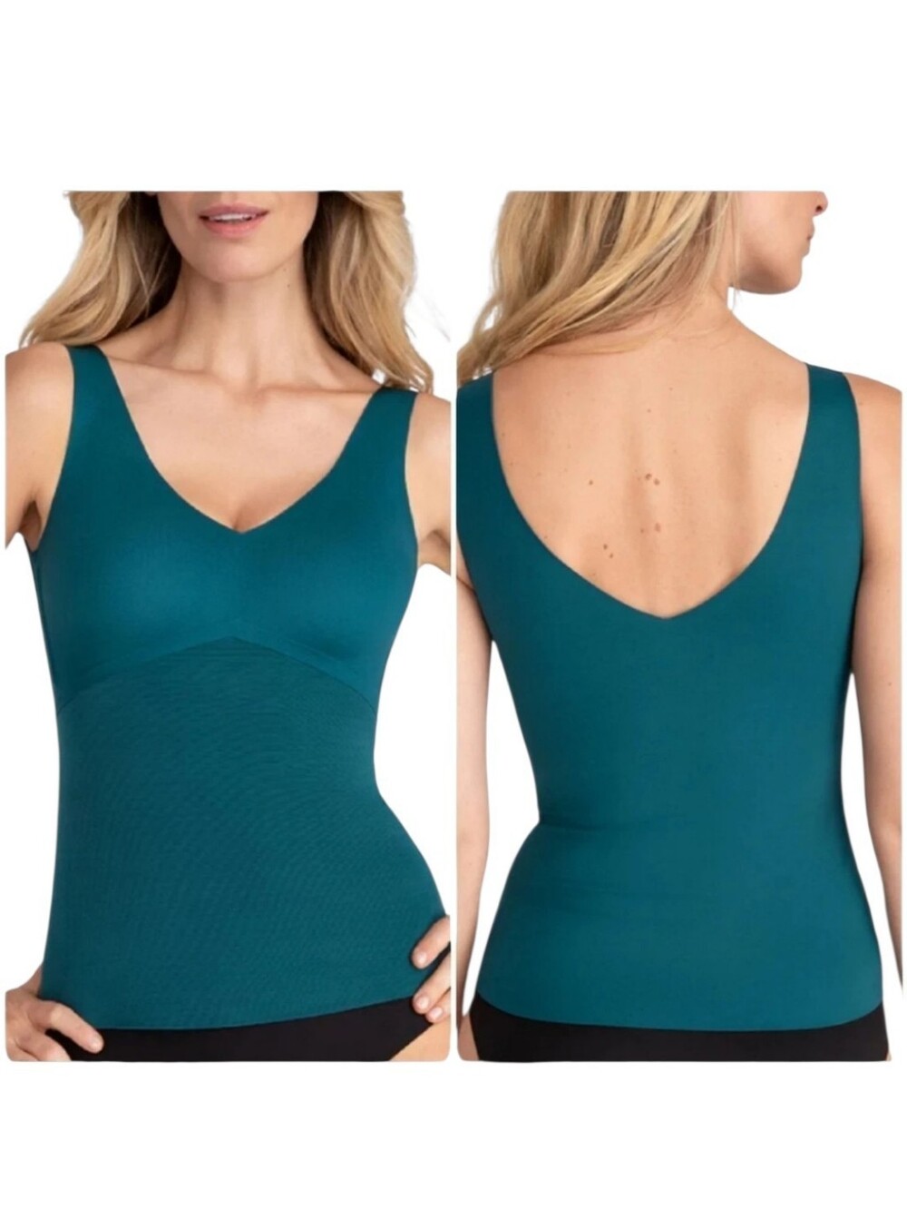 Honeylove Seamless V-Neck Tank Top in Teal Green